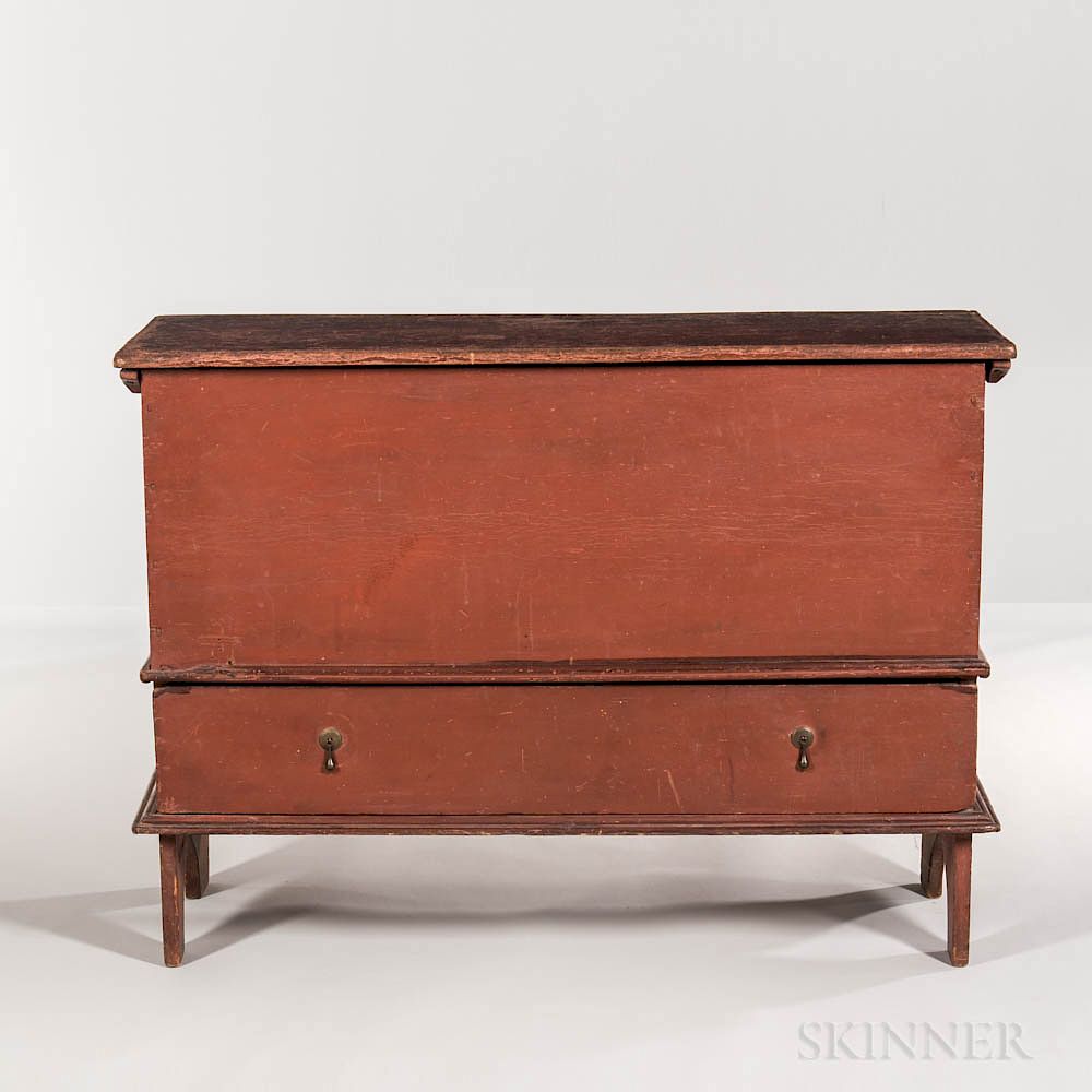 Appraisal: Red-painted Blanket Chest over Drawer Red-painted Blanket Chest over Drawer