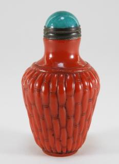 Appraisal: Chinese Carved Red Peking Glass Snuff Bottle CHINA CIRCA -