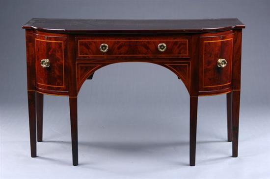 Appraisal: GEORGIAN III FLAME MAHOGANY SIDEBOARD early th century Bow-front facade