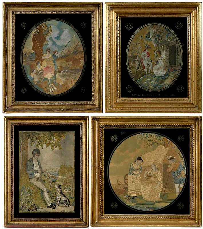 Appraisal: Four Framed Silk Embroideries British late th early th century