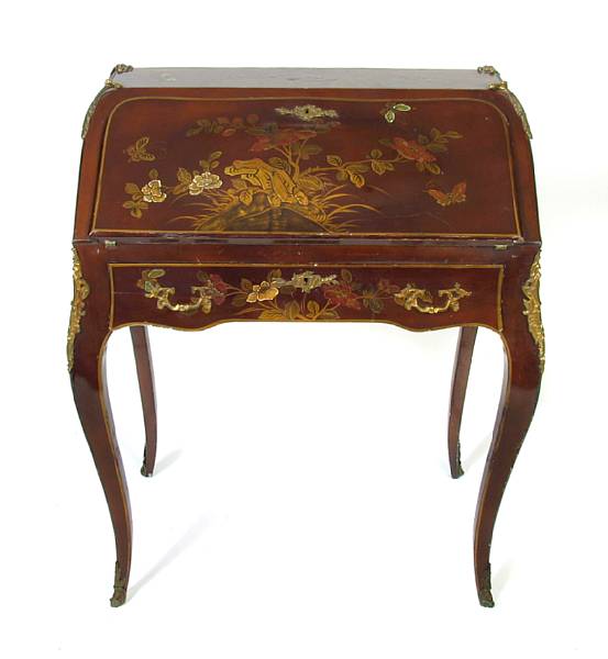 Appraisal: A Napoleon III red lacquered slant front writing desk height