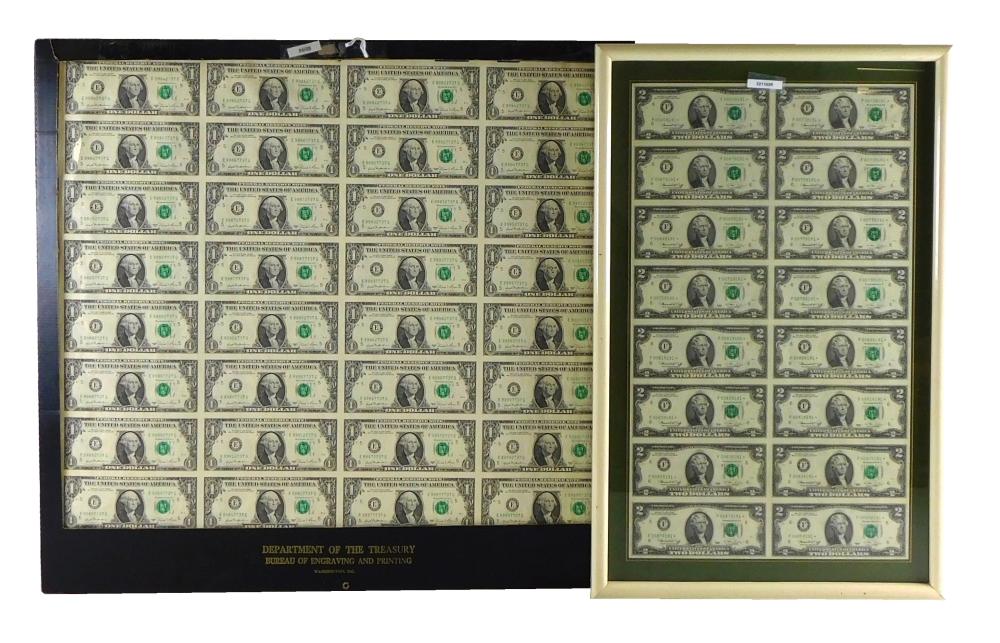 Appraisal: CURRENCY TWO UNCUT CURRENCY SHEETS ONE SHEET OF THIRTY-TWO BILLS