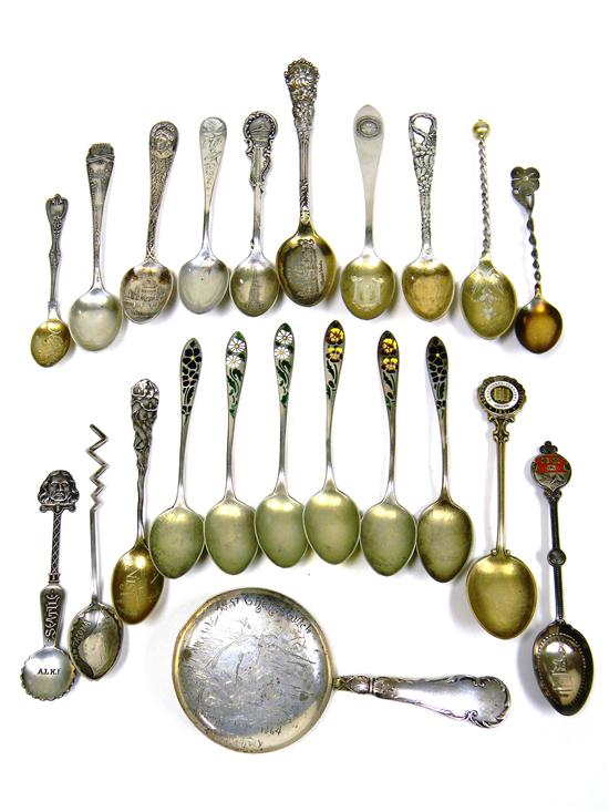 Appraisal: SILVER twenty two spoons including sixteen souvenir spoons featuring Faneuil