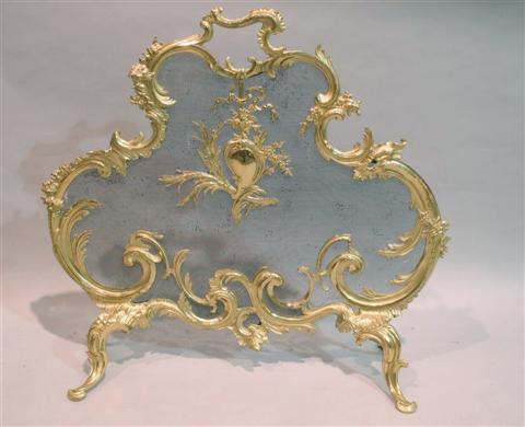 Appraisal: LOUIS XV STYLE BRASS AND MESH FIRE SCREEN th century