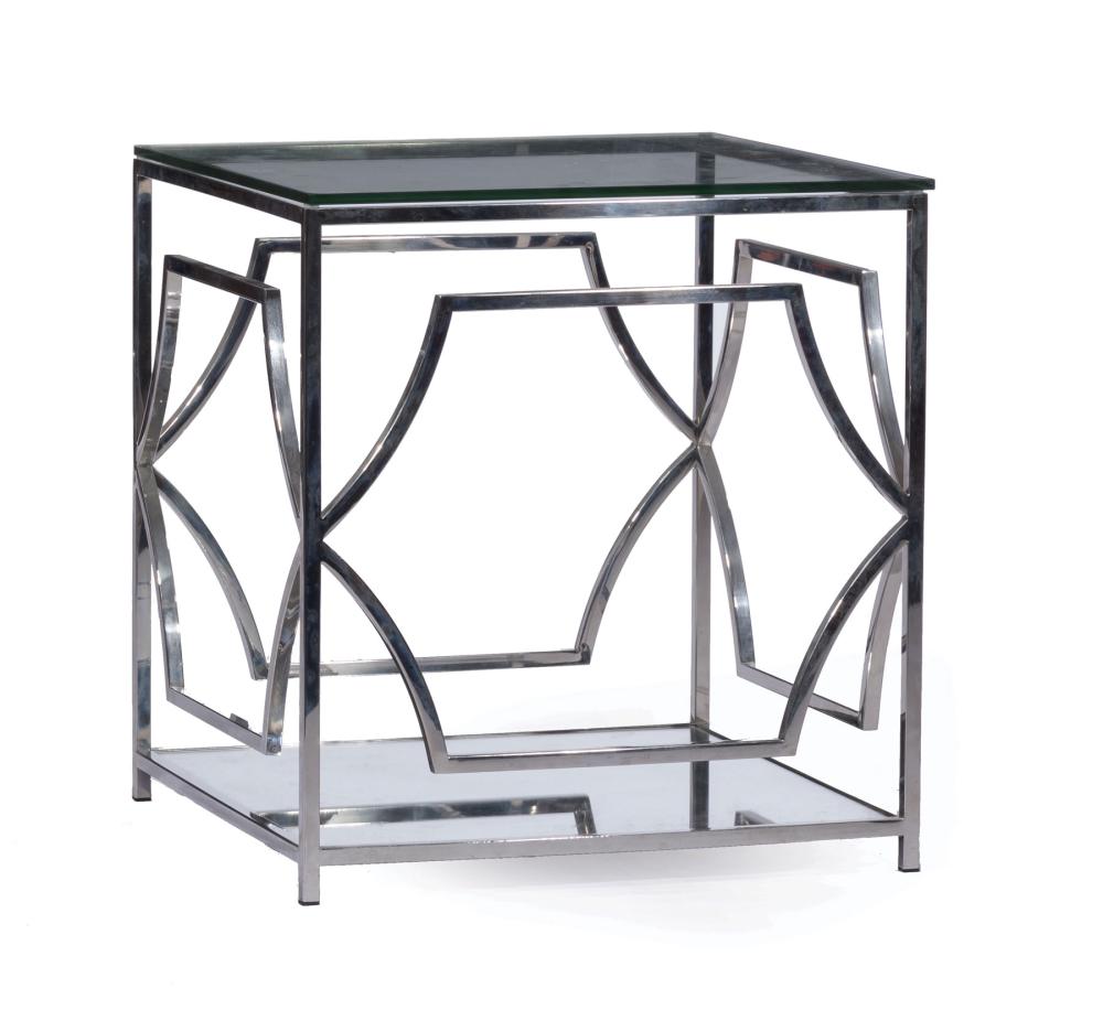 Appraisal: Contemporary Chrome Side Table glass top geometric open sides mirrored