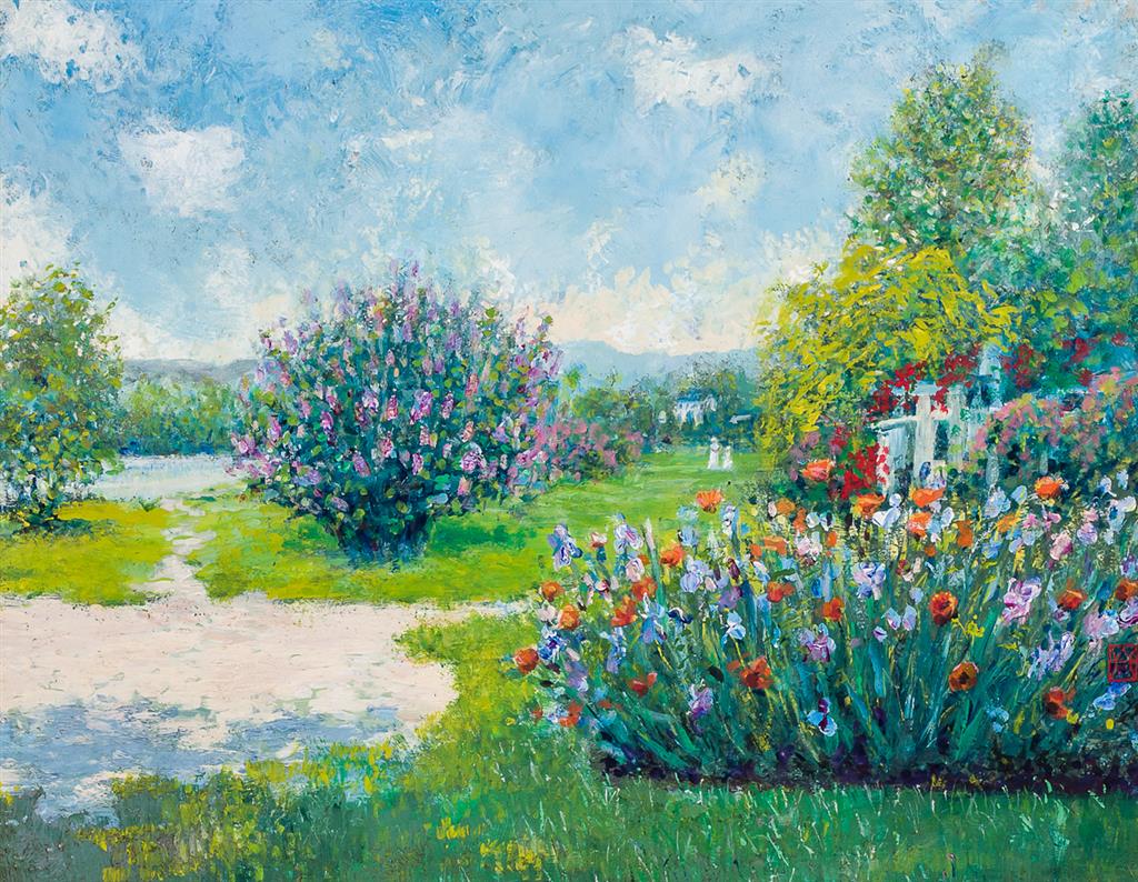 Appraisal: WALLY AMES American b Landscape with Flowers oil on board