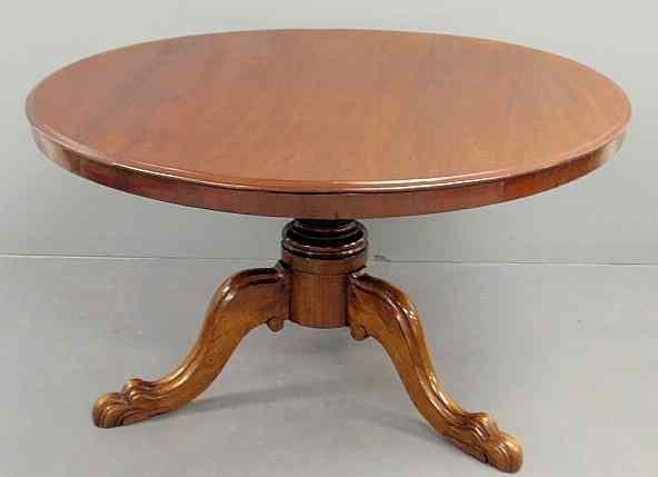 Appraisal: Classical mahogany tilt-top breakfast table late th c with carved