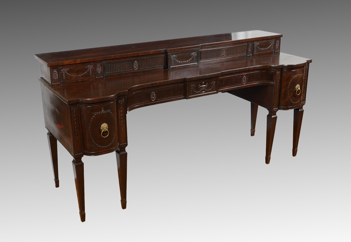 Appraisal: MAHOGANY ENGLISH REGENCY SIDEBOARD Large th century mahogany sideboard top