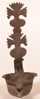 Appraisal: th th Century Wrought Iron Double Crusie Lamp Foliate and