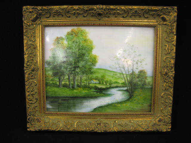 Appraisal: Handpainted Porcelain Plaque spring landscape artist signed