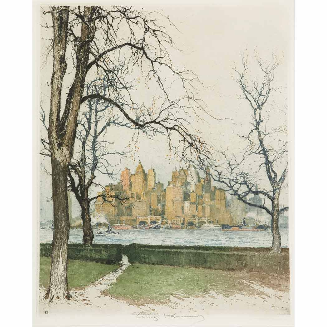 Appraisal: Luigi Kasimir - NEW YORK FROM GOVERNOR'S ISLAND Color etching