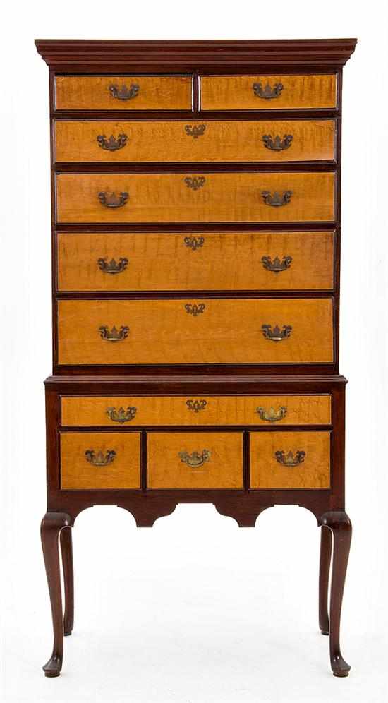 Appraisal: Queen Anne maple highboy probably New England mid th century