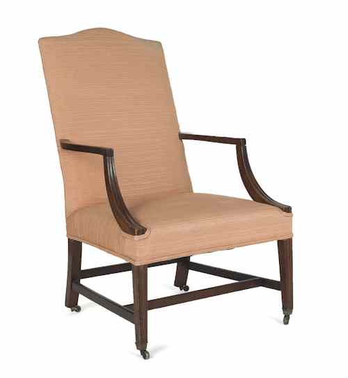 Appraisal: New England Federal cherry lolling chair ca with line inlaid