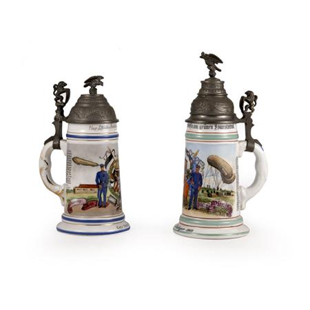 Appraisal: Two German Pewter Mounted Ceramic Steins Estimate -