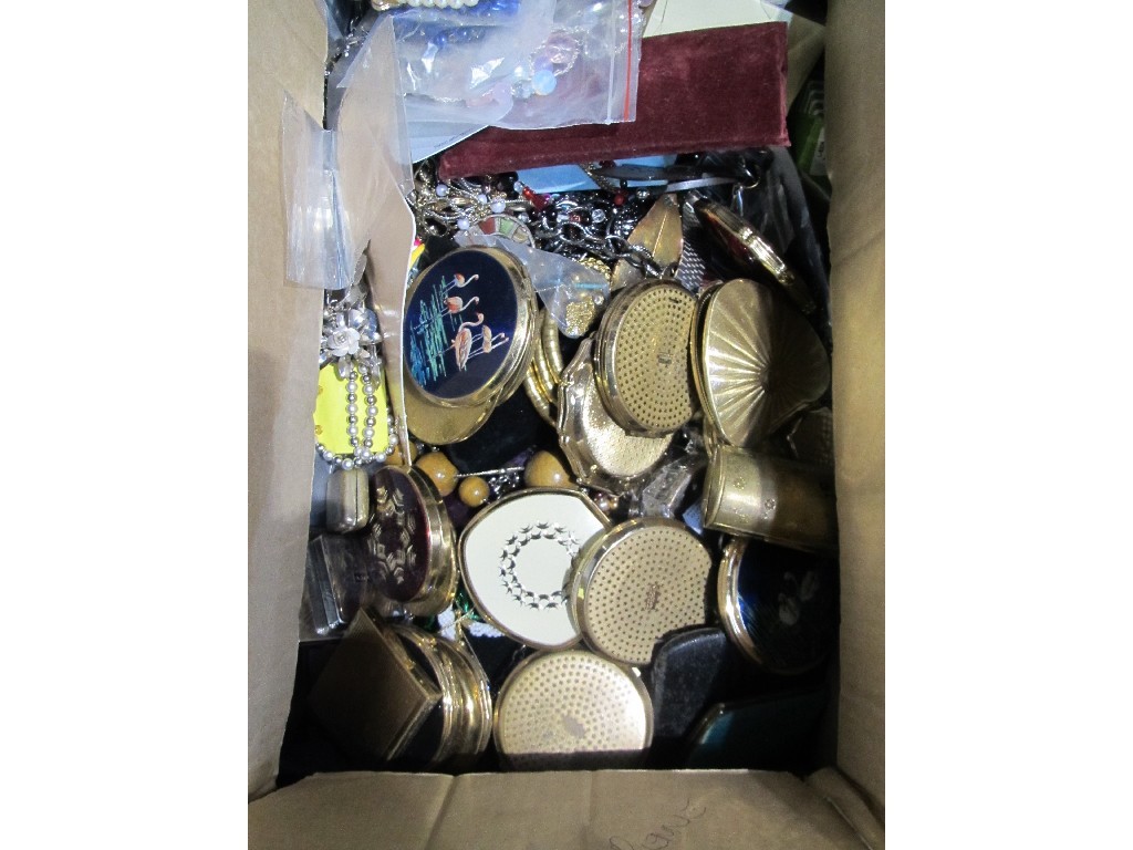 Appraisal: Lot comprising two boxes of costume jewellery compacts etc