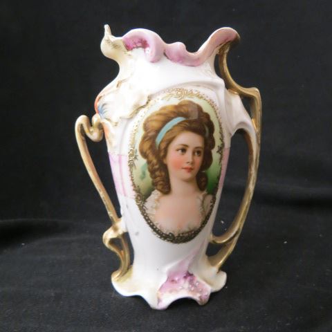 Appraisal: R S Prussia Porcelain Portrait Vase oval medallion with maiden