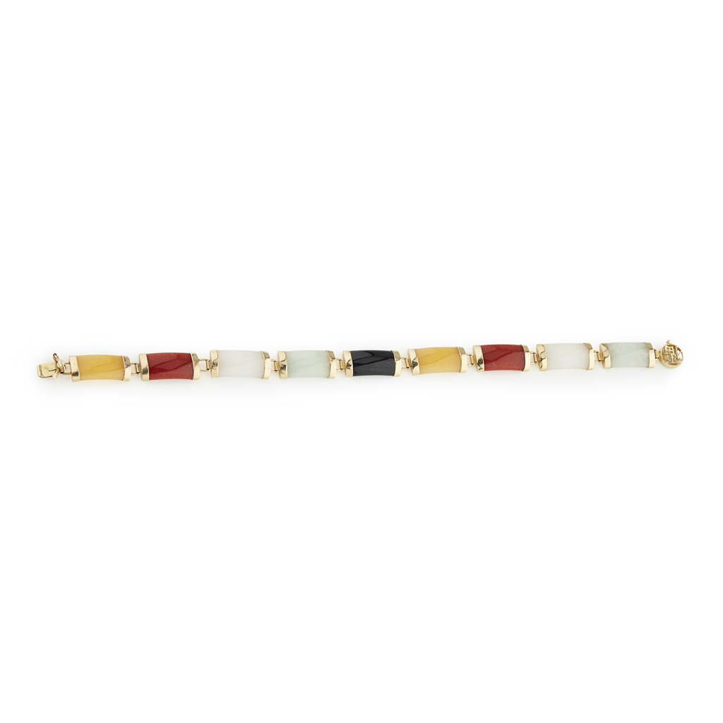 Appraisal: A hardstone braceletcomposed of nine baton links each of a