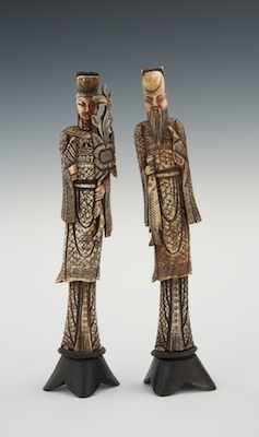 Appraisal: A Pair of Bone Carved Figures Made in sections and