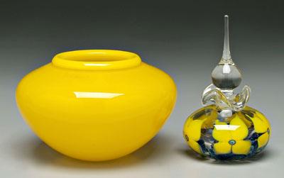 Appraisal: Two pieces Daniel Lotton art glass mandarin yellow bowl marked