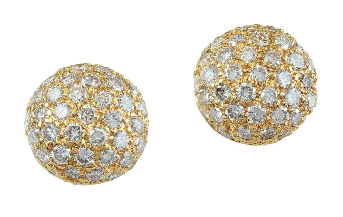 Appraisal: KT DIAMOND DOME EARRINGS K yellow gold domes pave set