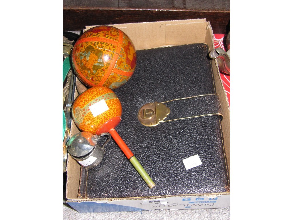 Appraisal: Lot comprising photo album paper mache item mustard pot etc