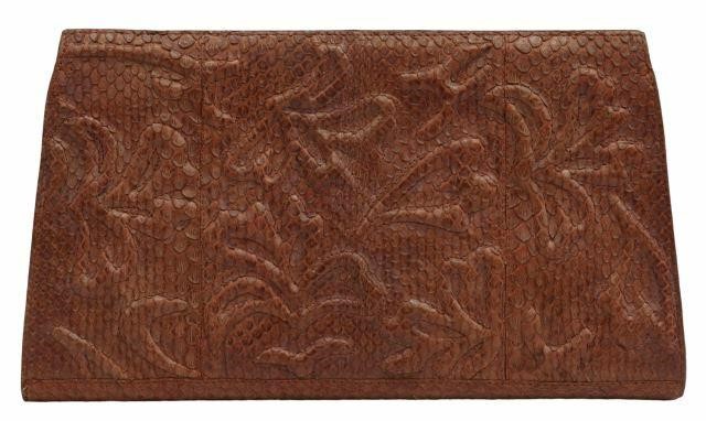 Appraisal: Nancy Gonzalez brown python clutch bag magnetic top closure gold-tone