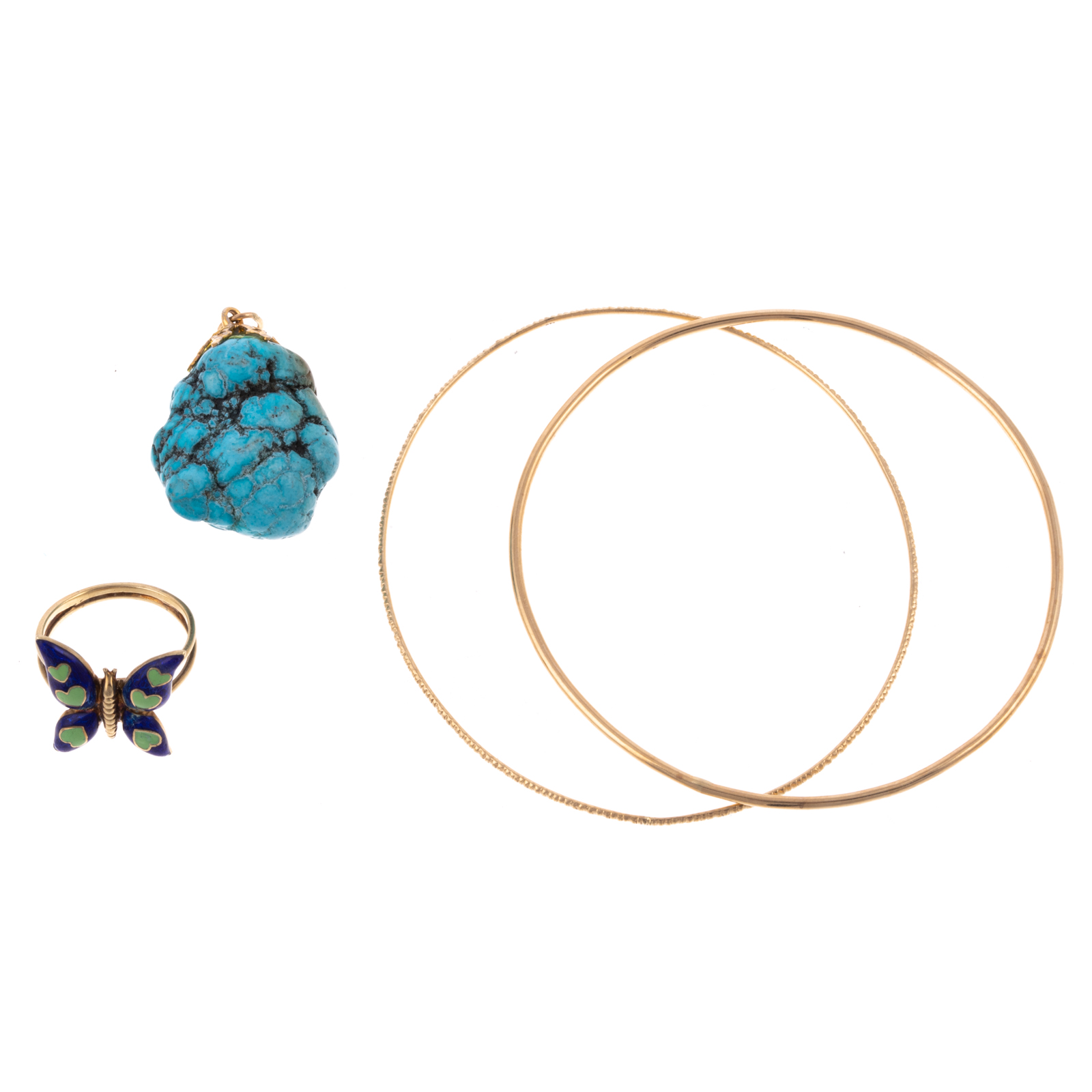 Appraisal: K BANGLES K ENAMEL RING TURQUOISE PENDANT K yellow gold