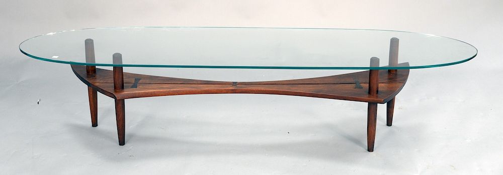 Appraisal: Rosewood coffee table attributed to Richard Kagan having bowtie joinery