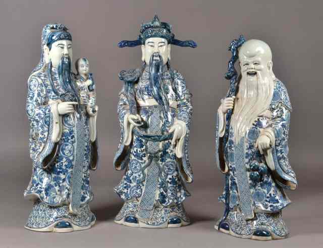 Appraisal: Chinese Blue White Star GodsFinely molded to depict Fu Lu