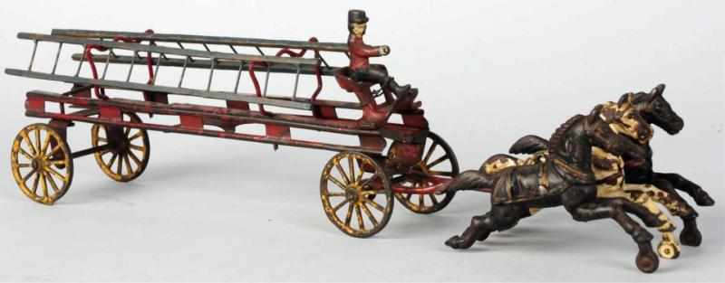 Appraisal: Cast Iron Pressed Steel Fire Ladder Wagon Toy American Pulled