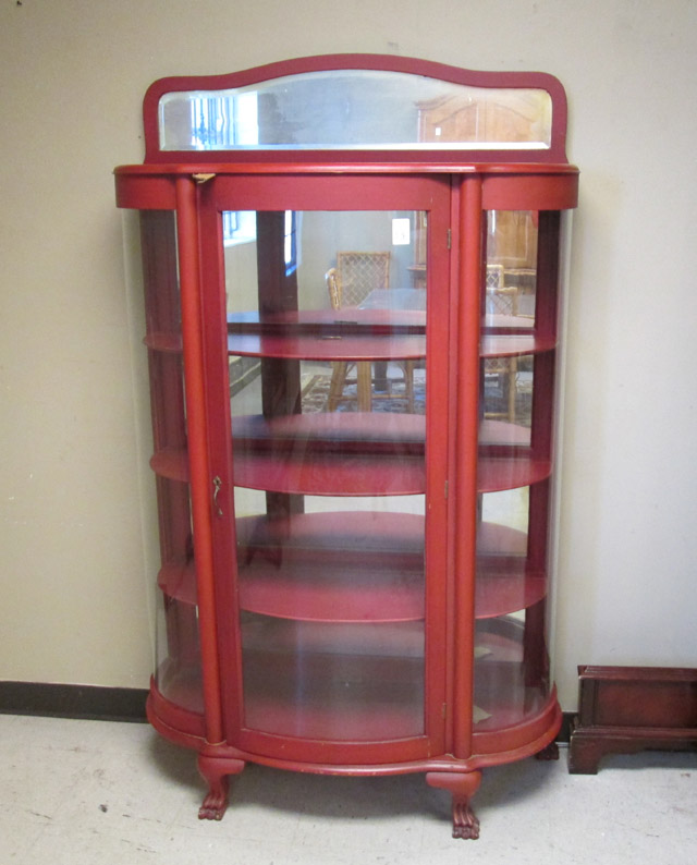 Appraisal: ANTIQUE CURVED GLASS AND PAINTED OAK CHINA CABINET American c