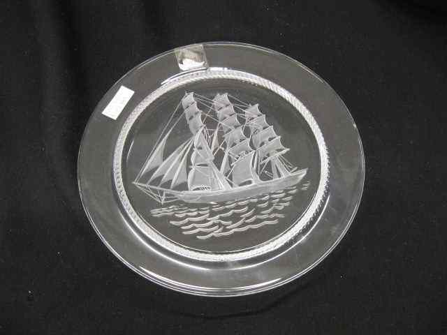 Appraisal: Lalique Crystal Plate sailing ship decor '' signed excellent