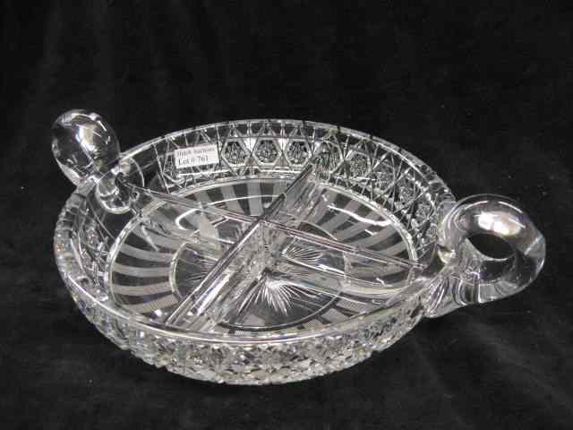 Appraisal: Hawkes Cut Glass Divided Dish handled starburst border '' signed