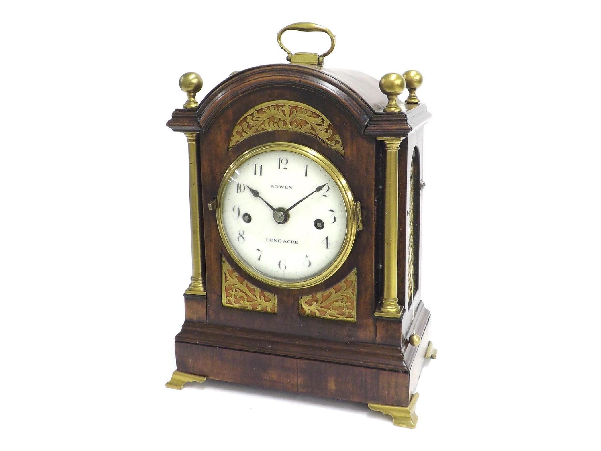 Appraisal: Good English small fruitwood verge bracket clock the convex cream