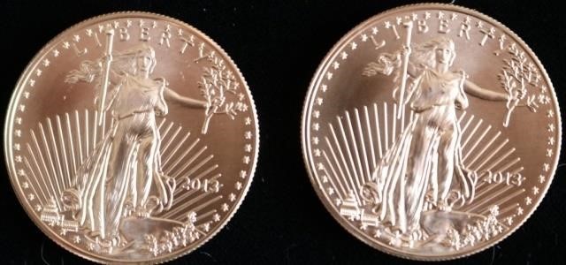 Appraisal: TWO GOLD EAGLE WALKING LIBERTY COINS ZT EACH UNC