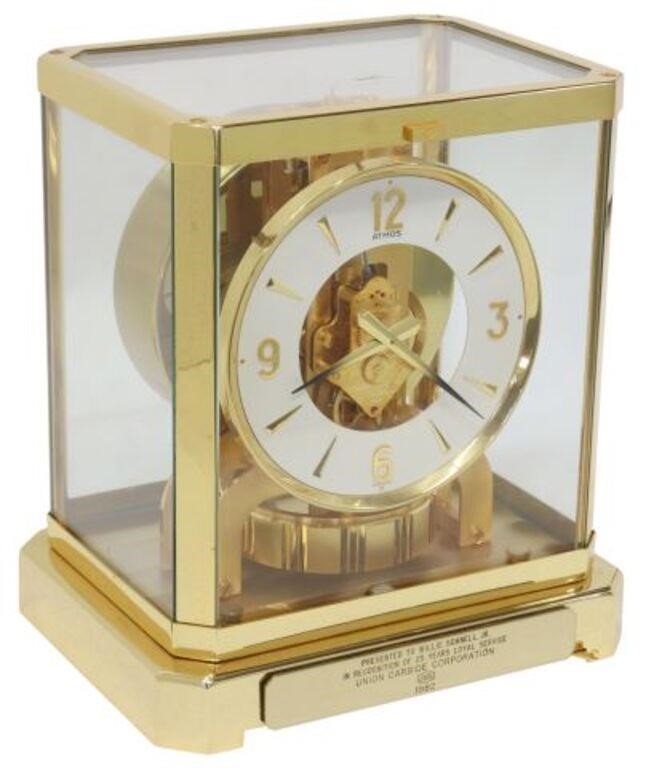 Appraisal: Swiss Atmos clock Jaeger-LeCoultre late th c gilt-brass case with