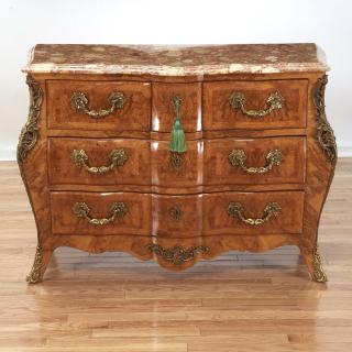 Appraisal: Louis XV style marble top parquetry commode Louis XV style