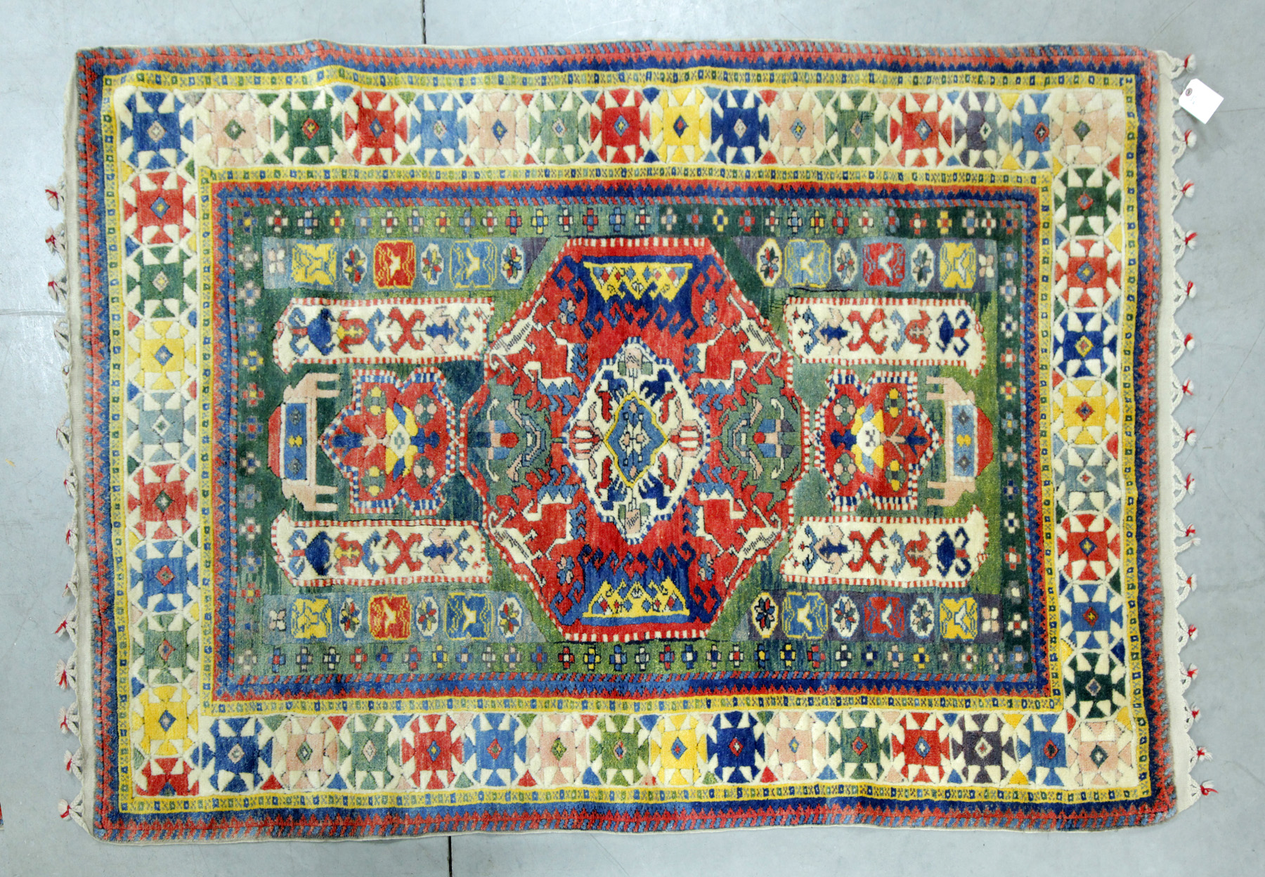 Appraisal: HANDMADE ORIENTAL THROW RUG Second half- th century Wool Kazak