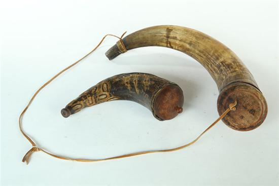 Appraisal: TWO POWDER HORNS Probably American th century The smaller has