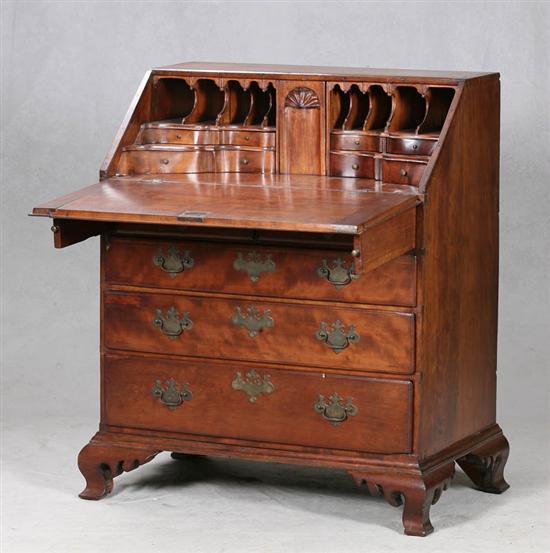 Appraisal: SLANT-FRONT DESK Chippendale in cherry and poplar Dovetailed case with