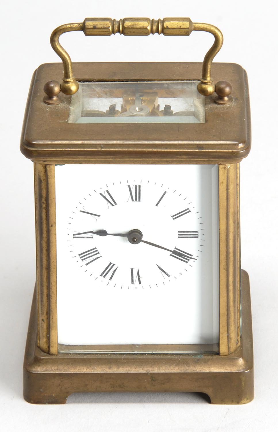 Appraisal: FRENCH BRASS CARRIAGE CLOCK Late th CenturyIn rectangular form Height