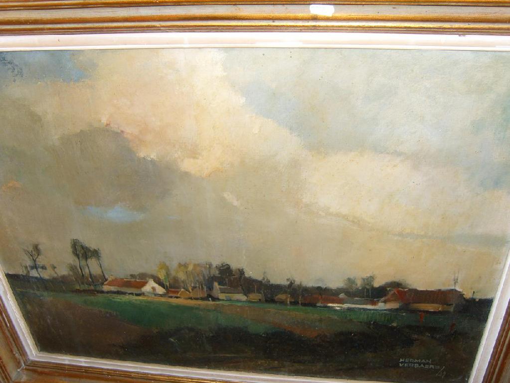 Appraisal: An oil painting on canvas of an open landscape with