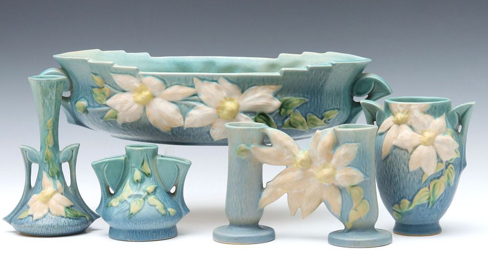 Appraisal: A COLLECTION OF ROSEVILLE CLEMATIS ART POTTERY The vases and