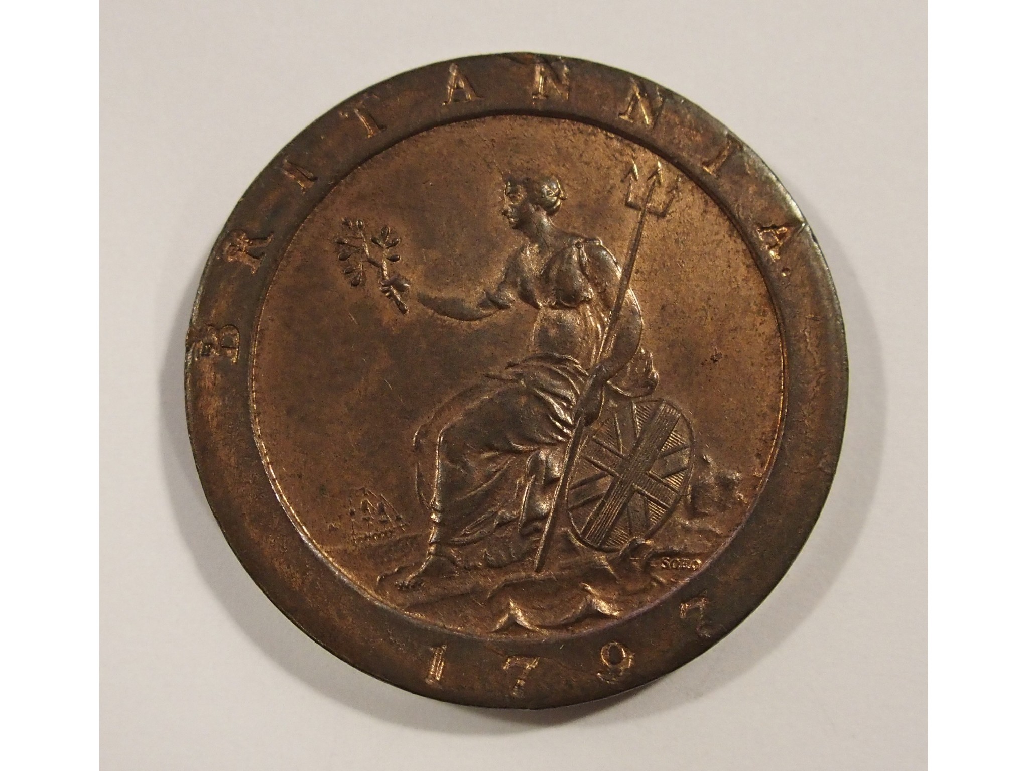 Appraisal: George III cartwheel Pennytoned with lustre die flaw to obverse