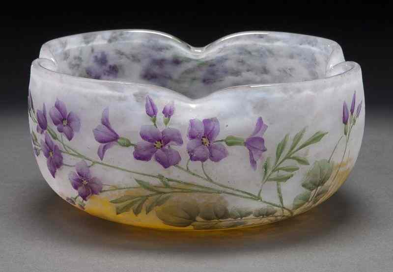 Appraisal: Daum Nancy acid cut and enameled violets bowlwith enameld violets