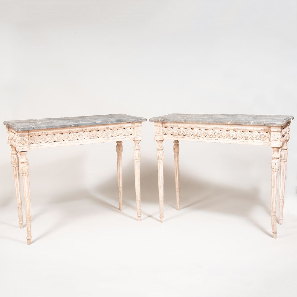 Appraisal: Pair of Italian Neoclassical Style Painted Consoles with Faux Marble