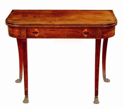 Appraisal: A Regency mahogany card table inlaid stringing the 'D' shape