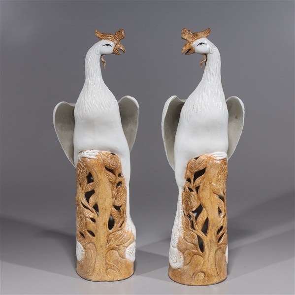 Appraisal: Pair of Chinese enameled porcelain phoenix birds with open work