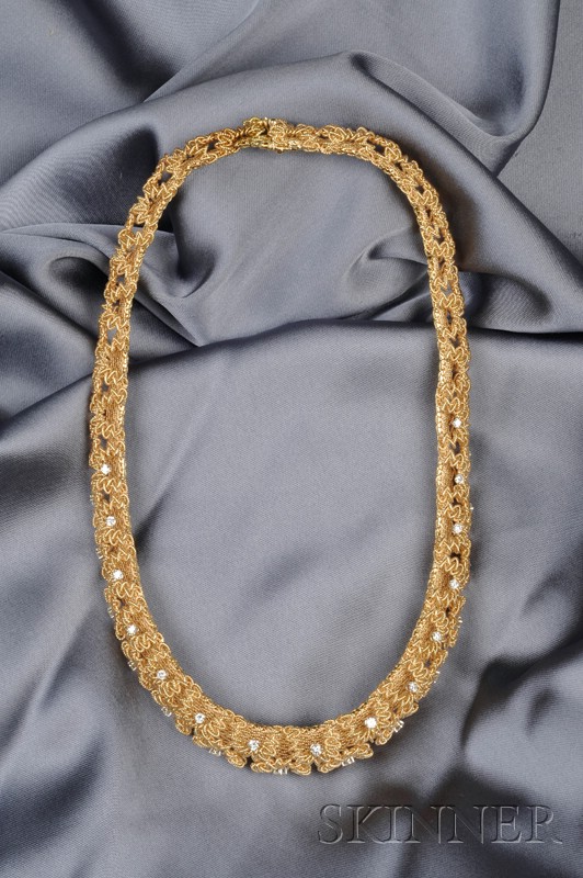 Appraisal: kt Gold and Diamond Necklace designed as a tapering strap