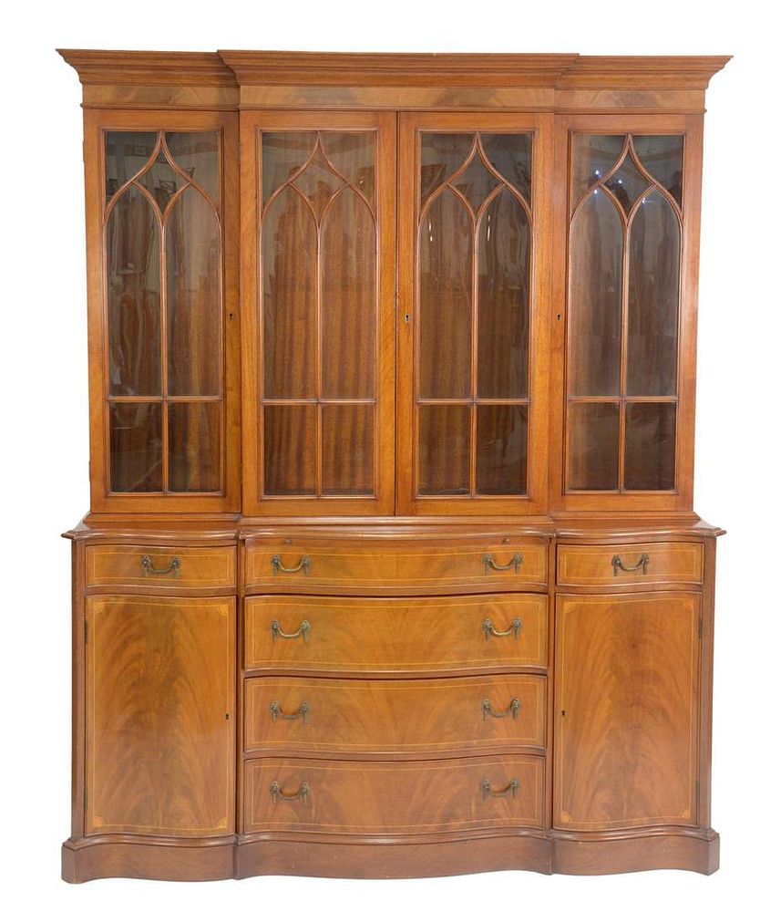 Appraisal: Fineberg Custom Mahogany Inlaid Breakfront having four glass door top